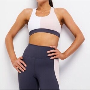 ALL FENIX Womens Three Stone Racerback Sports Bra Pilates Navy Rose Cream Medium